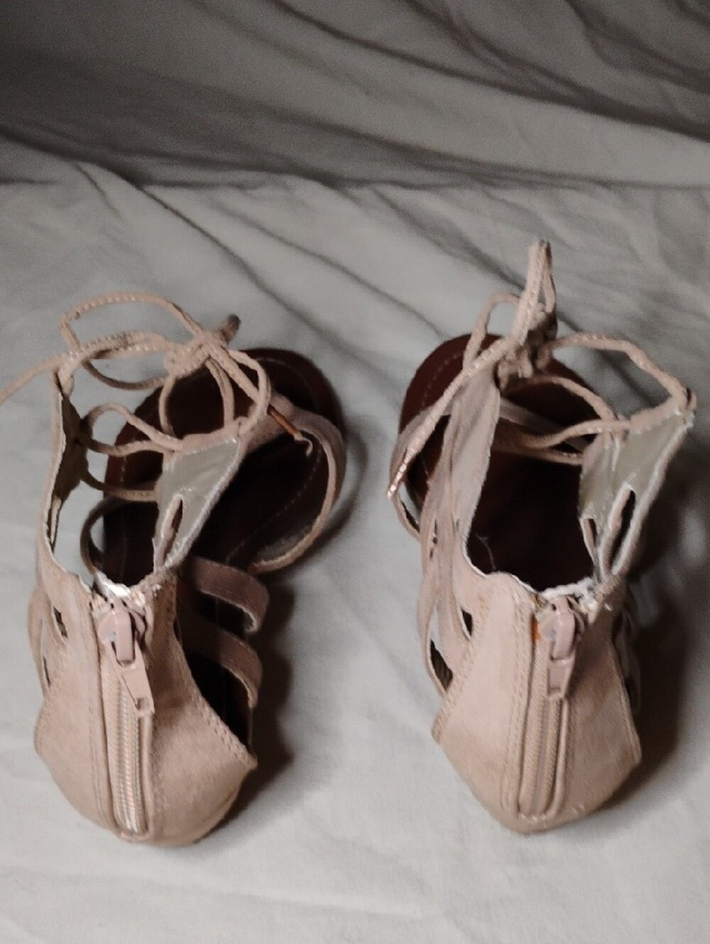 Carlos Santana Boho Lace Up Gladiator Sandals Neutral Strappy Low Wedge Heels - Picture 9 of 15